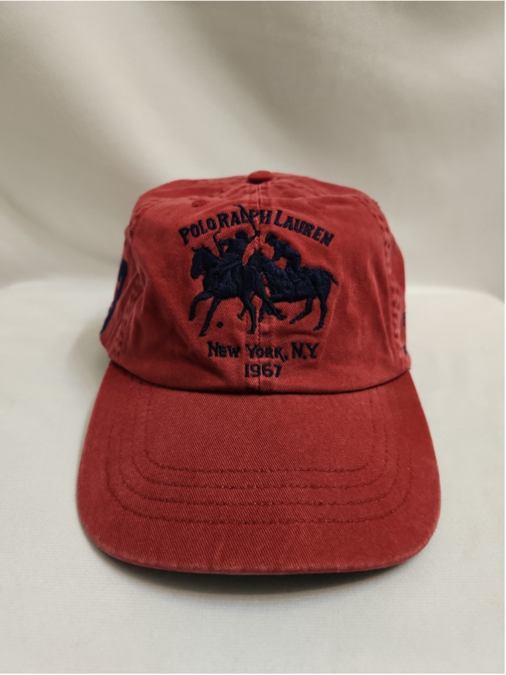 Vtg Polo Ralph Lauren Red Navy Mercer Classic Hunter Jumper Team Baseball Cap